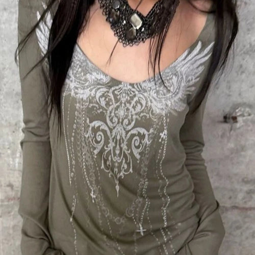 Load image into Gallery viewer, Y2k Aesthetic Sun Protection Women T-shirt Vintage Printing Streetwear Grunge Tshirts 2025 Harajuku Gothic Slim Fit Tees Femme
