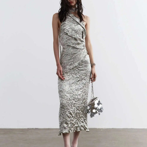 Load image into Gallery viewer, Pleated Textured Backless Tank Top Half-body Skirt Two Pieces Suit New Women Fashion Tide Spring Summer 2025 1DH4717
