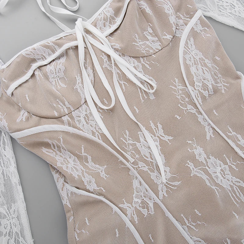 Elegant Print Mini Dress For Women Autumn Winter New Square Collar Long Sleeve Backless Loose Club Party Sexy Dress