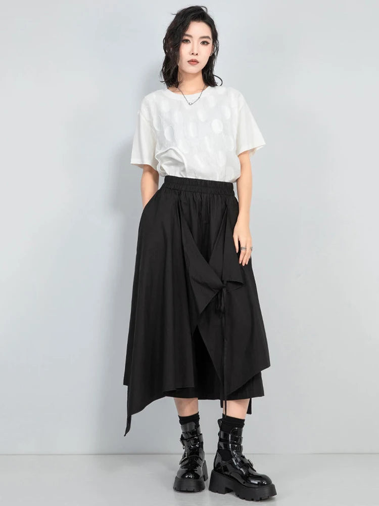 High Elastic Waist Black Irregular Bandage Wide Leg Pants New Trousers Women Fashion Tide Spring Autumn 2025 1DJ1029