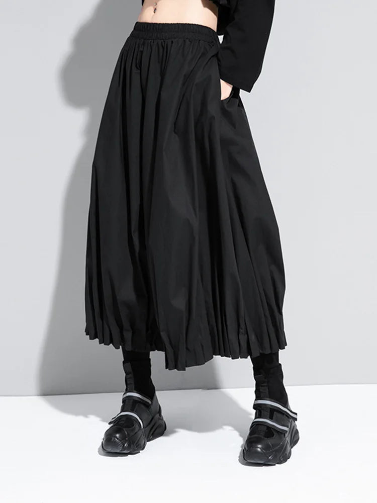 High Elastic Waist Black Pleated Split Wide Leg Trousers New Loose Fit Pants Women Fashion Tide Spring Autumn 2025 1DA618