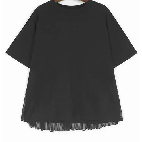 Load image into Gallery viewer, Women Blue Back Mesh Ruffles Big Size Casual T-shirt New Round Neck Short Sleeve Fashion Tide Spring Summer 2025 1DJ0181
