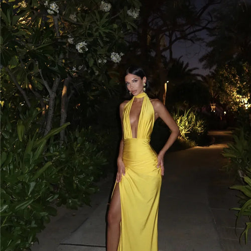 Load image into Gallery viewer, Halter Deep V Neck Backless Sexy Maxi Dress For Women Fashion Solid Sleeveless Bodycon Club Party Evening Long Dress
