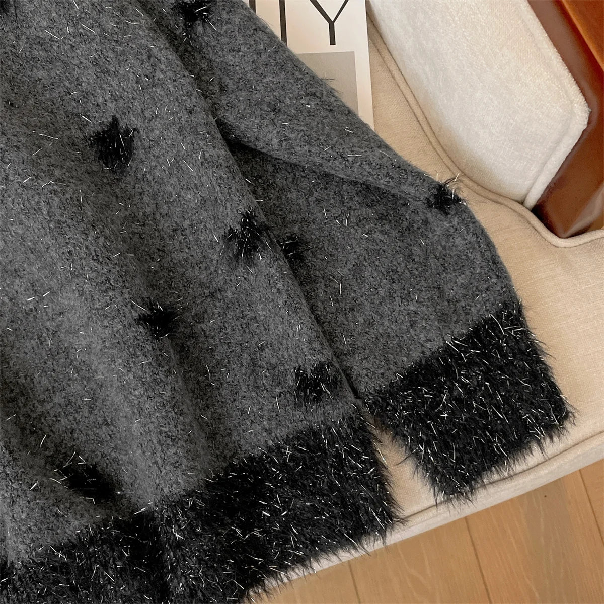 Korean Autumn Winter Grey Star Patchwork Elegant Pullover Short Sweater Women 2024 New Round Neck Long Sleeved Knitted Tops Chic