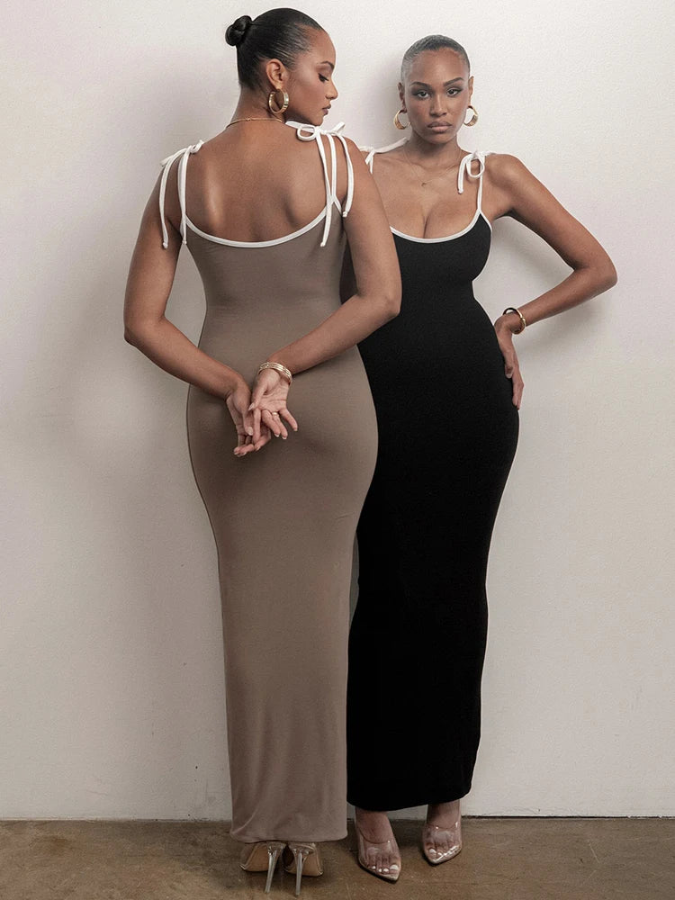 Spaghetti Strap Lace-up Sexy Maxi Dress For Women Gown Fashion Sleeveless Backless Bodycon Evening Sexy Long Dress