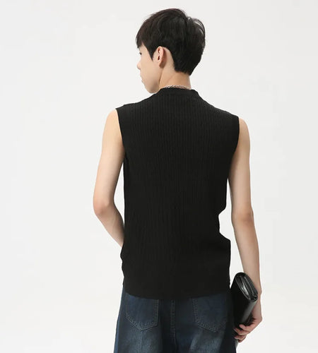 Summer Casual Men's Tank Tops Knitting O-neck Sleeveless Solid Color Tops Pullover Slim Male Vest Stylish 6166