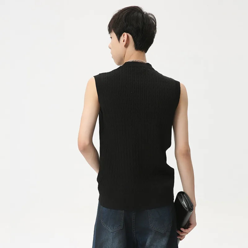 Summer Casual Men's Tank Tops Knitting O-neck Sleeveless Solid Color Tops Pullover Slim Male Vest Stylish 6166