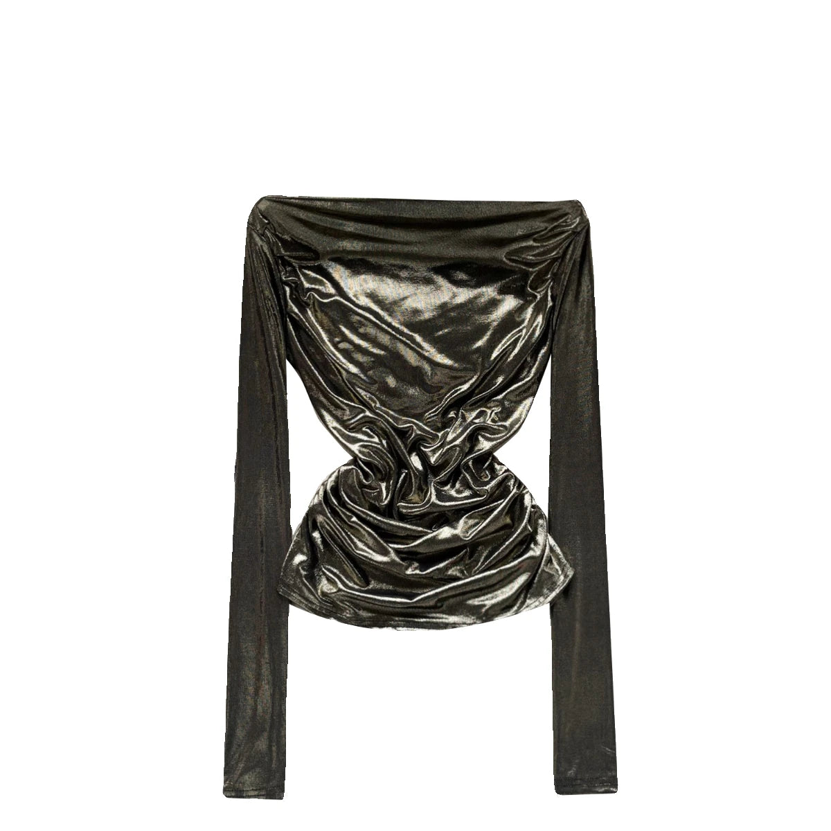 Solid Sexy Off Shoulder Long Sleeve Bright Pleated Tops Women's Autumn 2023 New Elegant Slim Versatile Bottom Shirt Trend Simple