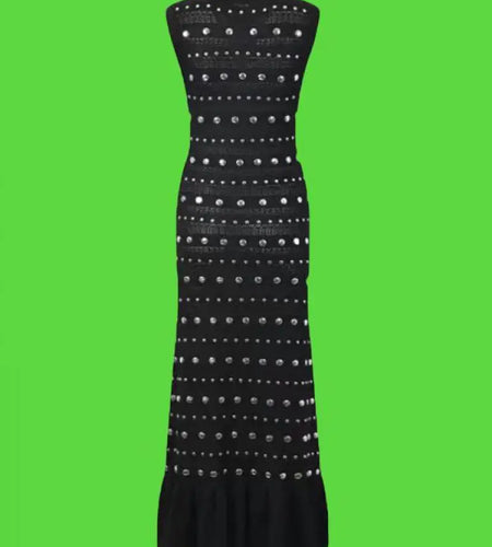 Black Diamond Sleeveless Ruffle Edge Knitted Dress Women's Summer Red Elegant Round Neck Office Slim Wrap Hip Long Dress Popular