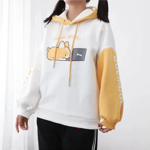 Load image into Gallery viewer, Shiba Inu Print Kawaii Women Hoodies Chic Drawstring Harajuku Cute Hooded Sweatshirts Winter Long Sleeve Female Sweet Tops
