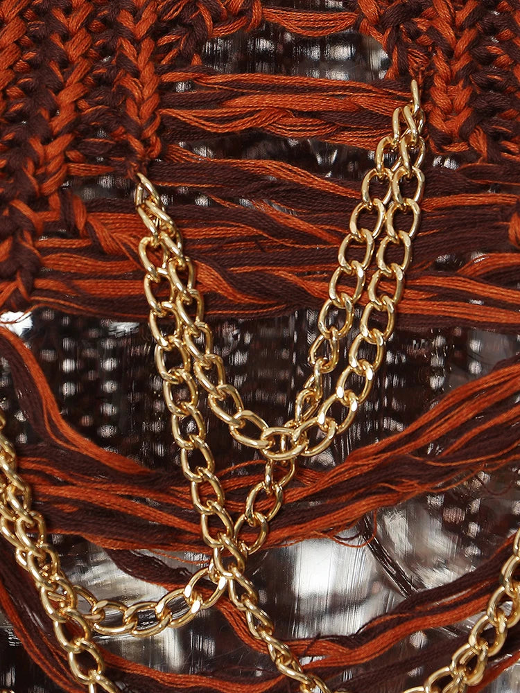 Metal Chain Knitting Sweater Loose Fit Round Neck Sleeveless Women Pullovers New Fashion Tide Autumn Winter 2025 1DF2067