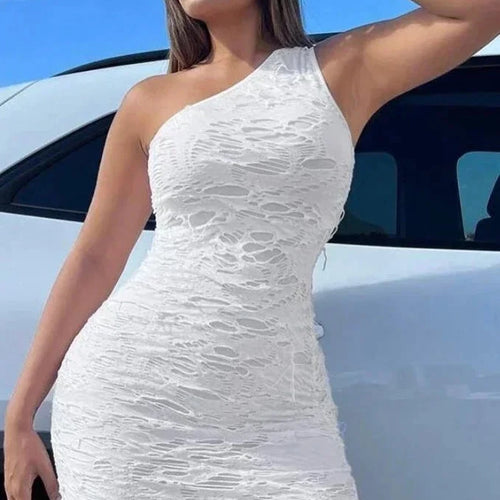 Load image into Gallery viewer, Distressed Bodycon Dress White One Shoulder Backless Mini Dresses 2024 Fashion Clothes for Women Summer C82-BZ17
