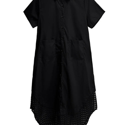 Load image into Gallery viewer, Women Blue Mesh Color-block Big Size Midi Shirt Dress New Lapel Short Sleeve Fashion Tide Spring Summer 2025 1DJ0932
