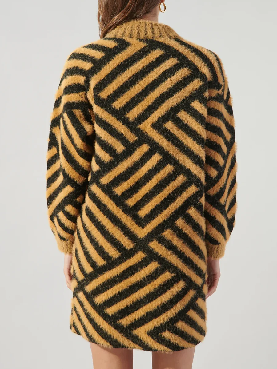 Hit Color Spliced Striped Fashion Sweaters for Women Round Neck Long Sleeves Casual Long Sweater Female Clothing New