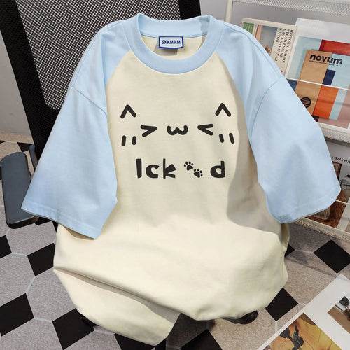 Load image into Gallery viewer, Cotton Woman Tshirts Fashion Summer Tees Contrast Color Cartoon Cute Camisetas Oversized Tops Casual Y2k T-shirt 2024 Ropa Mujer
