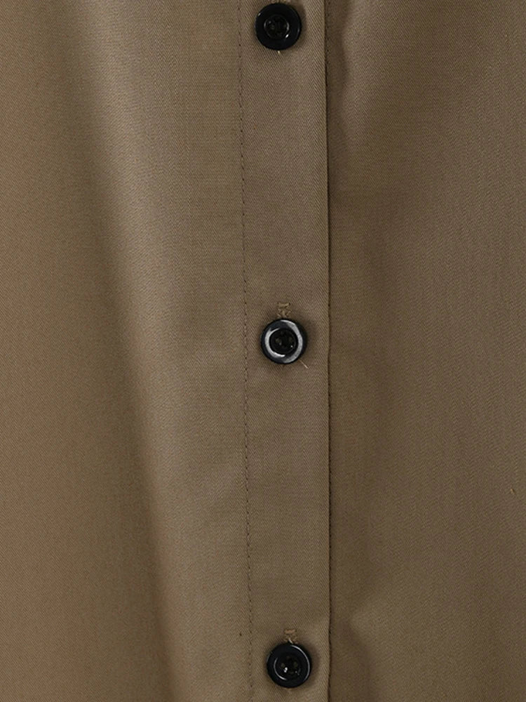 Women Khaki Irregular Back Long Elegant Big Size Blouse New Lapel Long Sleeve Shirt Fashion Tide Spring Autumn 2025 2Q1236