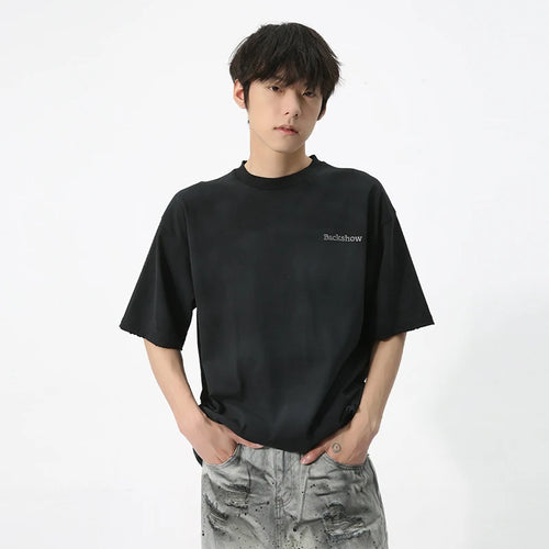 Load image into Gallery viewer, Men&#39;s T-shirt Korean Style Letter Embroidery Personality Made Old Round Collar Short Sleeve Fashion Male Top C5721
