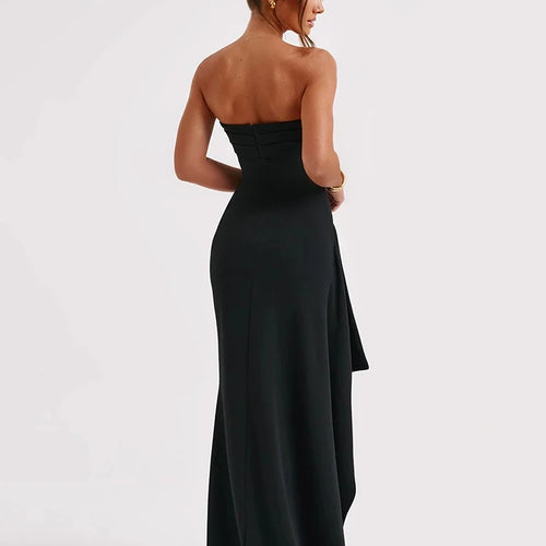 Load image into Gallery viewer, Strapless Backless High Split Maxi Dress For Women Black Off-shoulder Sleeveless Bodycon Club Party Long Dress Clothes
