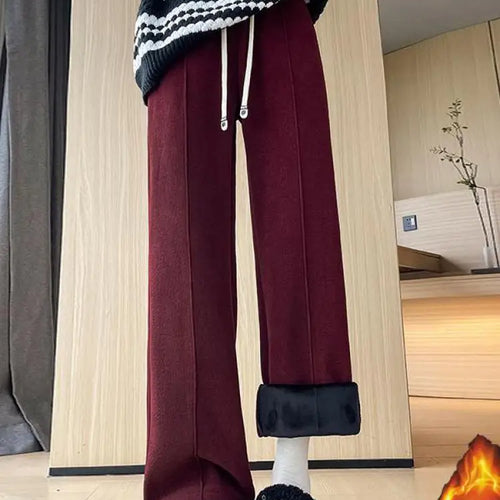 Load image into Gallery viewer, Women Black Blue Velvet High Waist Office Ladies Pant Korean Fashion Red Drawstring Wide Leg Trousers Casual Thick New 2024 Chic
