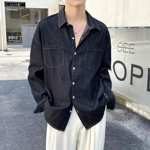Load image into Gallery viewer, Summer Men's Denim Shirts Solid Color New Korean Tide Long Sleeved Casual Turn-down Collar Male Shirt Spring 2025 9W1215
