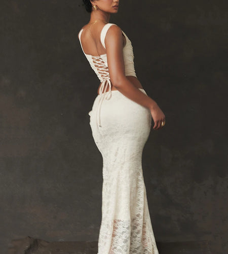 Lace Sexy Two Piece Skirt Set Women Sleeveless Crop Tops And Skirt Femme Elegant Party Two Piece Sets 2023 Fashion