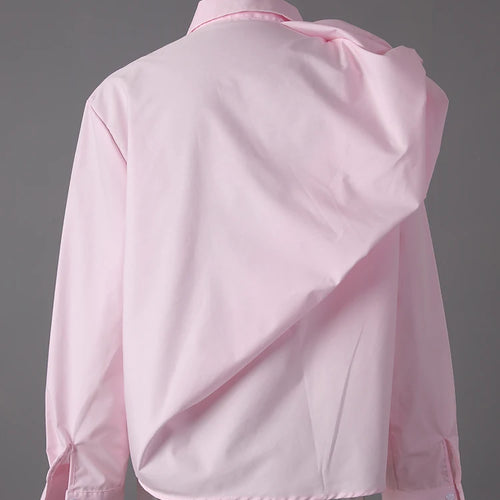 Load image into Gallery viewer, Women pink Color Irregular Shaped Big Size Blouse New Lapel Long Sleeve Shirt Fashion Tide Spring Autumn 2025 CPG3292
