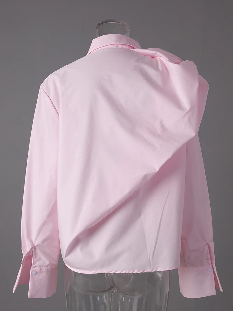 Women pink Color Irregular Shaped Big Size Blouse New Lapel Long Sleeve Shirt Fashion Tide Spring Autumn 2025 CPG3292