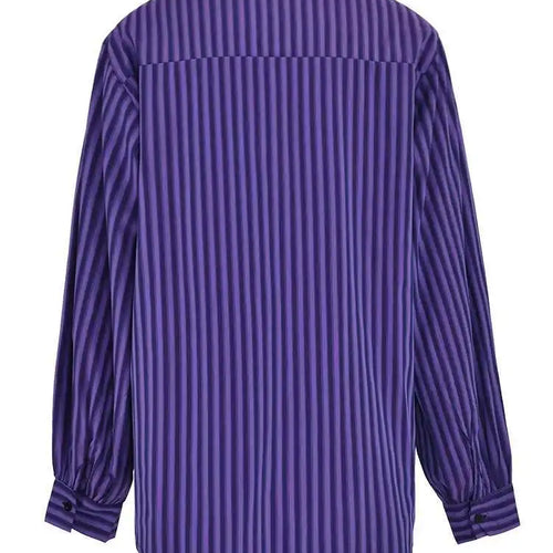 Load image into Gallery viewer, Women Green Striped Big Size Casual Blouse New Lapel Long Sleeve Loose Fit Shirt Fashion Tide Spring Autumn 2025 CPG0655
