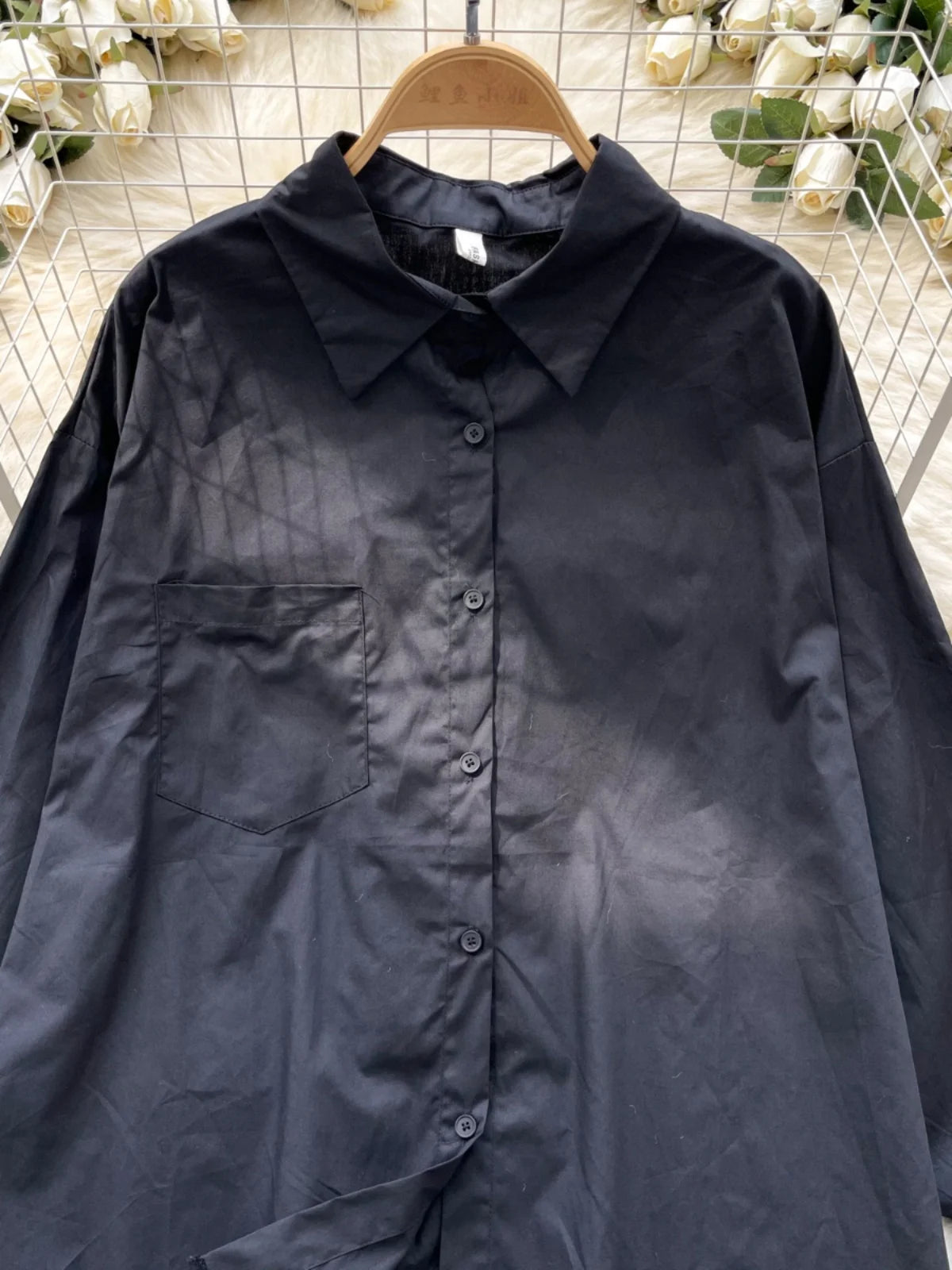 Autumn French Fashion Black White Patchwork Single Breasted Shirt Women Long Sleeves Tops Versatile Blouse Trendy Casual Popular