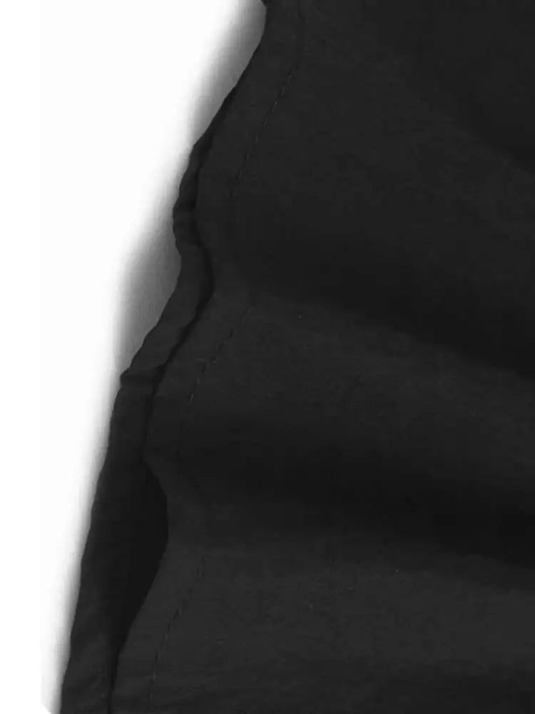 Women Black Big Size Elegant Shirt Dress Brief Pleated Hem New Lapel Long Sleeve Fashion Tide Spring Autumn 2025 1DH9327