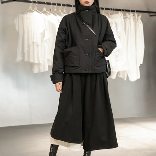 Load image into Gallery viewer, Black Warm Short Stand Collar Cotton-padded Coat Long Sleeve Loose Fit Women Parkas Fashion New Autumn Winter 2025 1DD1637
