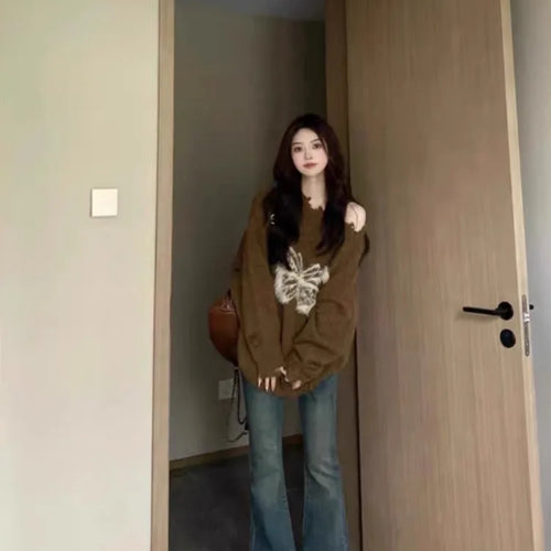 Load image into Gallery viewer, Sweet Y2k Aesthetic Grunge Butterfly Hole Sweaters Oversized Long Casual Harajuku Jumpers Fashion Ins Knitted Women Pullovers
