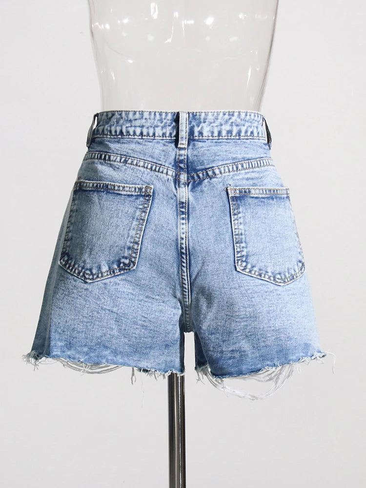 Hollow Out Shorts For Women High Waist Patchwork More Than A Pocket Denim Short Pants Female Fashion Style Clothing