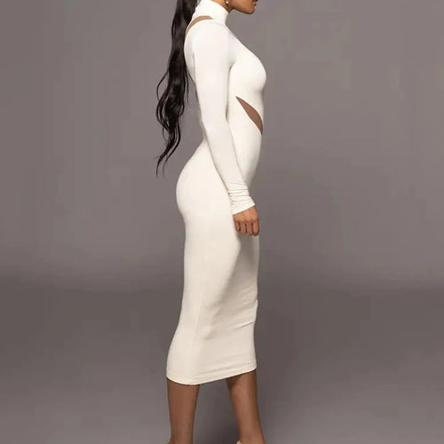 Load image into Gallery viewer, Autumn/Winter Long Sleeve Mesh Patchwork Dress Women's Perspective Bodycon Midi Dress Female Elegant Party Evening Dress
