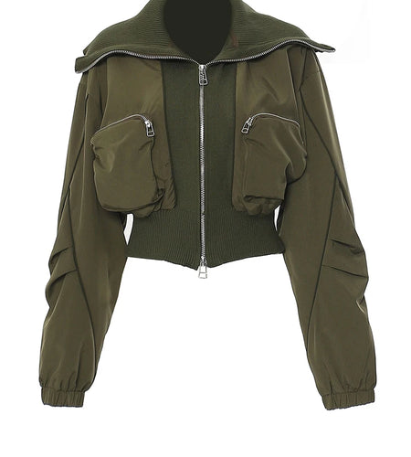 Loose Fit Army Green Big Pocket Casual Jacket New Lapel Long Sleeve Women Coat Fashion Tide Spring Autumn 2025 7AB1819