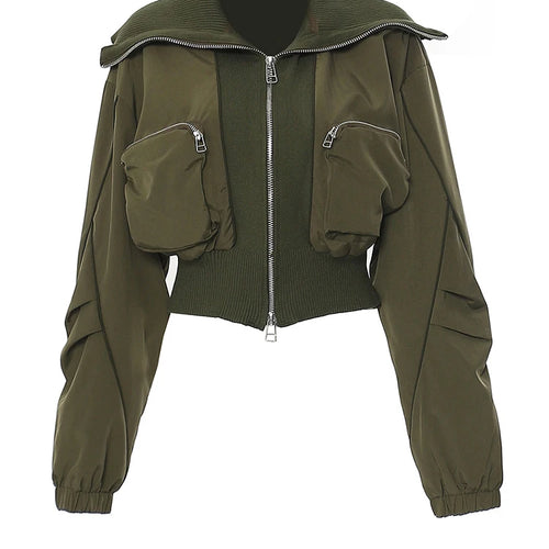 Load image into Gallery viewer, Loose Fit Army Green Big Pocket Casual Jacket New Lapel Long Sleeve Women Coat Fashion Tide Spring Autumn 2025 7AB1819
