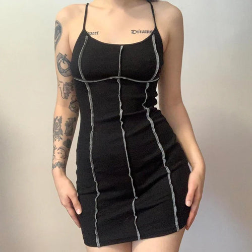 Load image into Gallery viewer, Strap Stitched Bodycon Summer Dress Mini Gothic Dark Streetwear Sexy Dresses Female Korean Sundress Clothes Vintage
