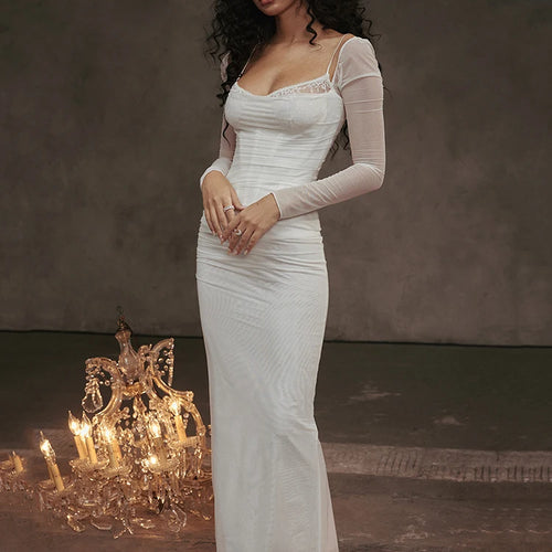 Load image into Gallery viewer, Elegant Sheer Long Sleeve Sexy Maxi Dress For Women Fashion Mesh Strapless Backless Club Party Sexy Long Dress New
