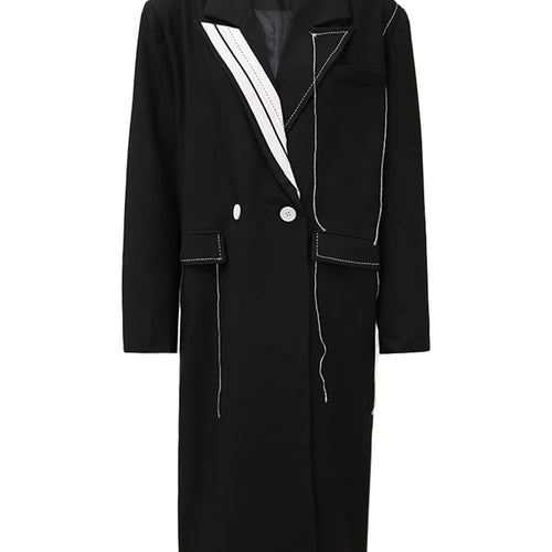 Load image into Gallery viewer, Women Black Topstitched Big Size Long Casual Blazer New Lapel Long Sleeve Jacket Fashion Tide Spring Autumn 2025 20A3504
