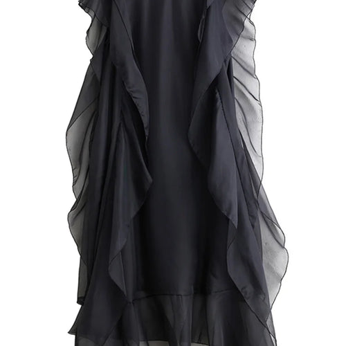 Load image into Gallery viewer, Women Black Ruffles Spliced Big Size Long Dress New Round Neck Short Sleeve Fashion Tide Spring Summer 2025 1DJ0327
