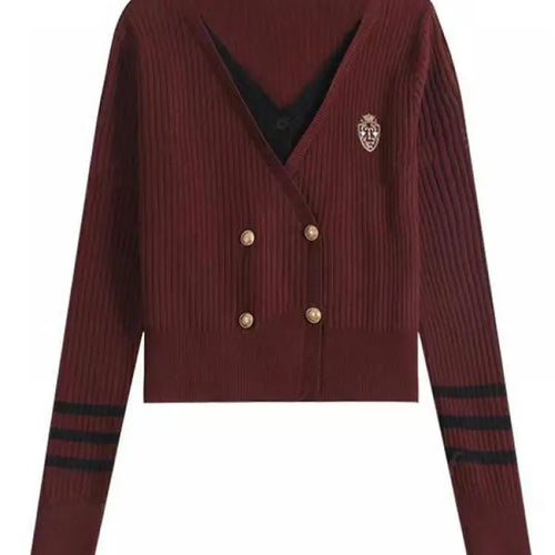 Load image into Gallery viewer, French Fashion 2024 New Patchwork Elegant Long Sleeved Sweater Autumn Winter Women's V Neck Double Breasted Cardigan Knitted Top
