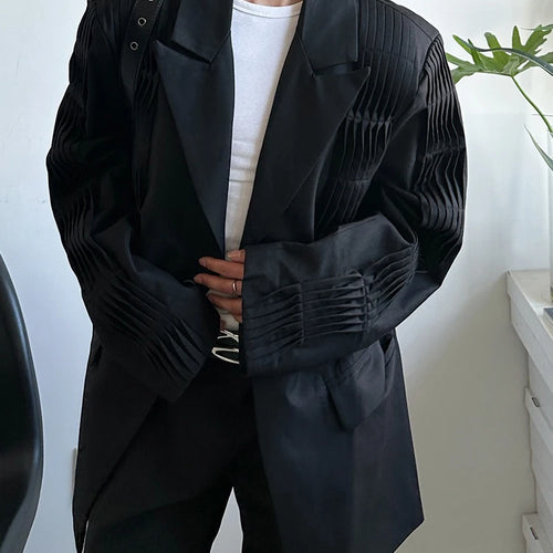 Load image into Gallery viewer, Women Black Pleated Shaped Big Size Elegant Blazer New Lapel Long Sleeve Jacket Fashion Tide Spring Autumn 2025 1DH9563
