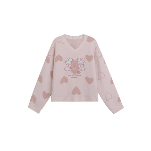Load image into Gallery viewer, Harajuku Y2k Women Sweater Preppy Style Cute Rabbit Embroidery V-neck Knitted Jumper Top Sweet Pullover Sueter Mujer
