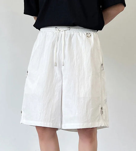 Minimalist Men's Casual Shorts Loose Lace-up Zippers Design Solid Color Loose Male Bottom New Trend Summer 9C6368