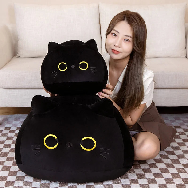 Cuddly Round Ball Cat Plush Pillow Toys Soft Stuffed Cartoon Animal Doll Black Cats Nap Cushion Christmas Birthday Gift For Kids