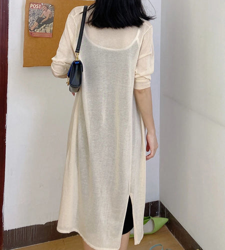 Women Summer SOlid Color Loose Thin Sweater Sun Protection Cardigan Ladies  V Neck Knitted Coat Female Casual Tops B-082