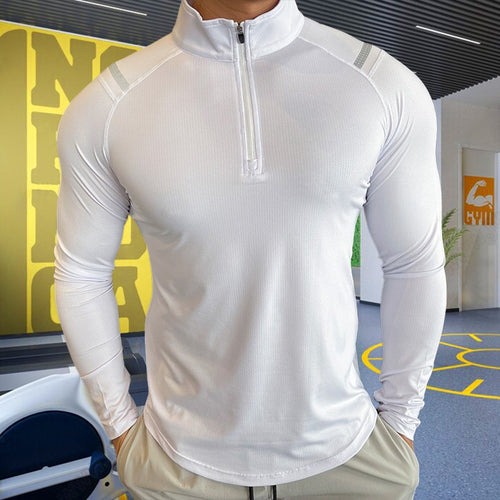 Load image into Gallery viewer, Plus Size High Neck T-shirt for Men Running Sport Tops Long Sleeve Tees Training Clothes Gym Sportswear Fitness Sweatshirts
