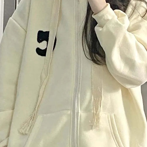 Load image into Gallery viewer, Winter Simple Apricot Women&#39;s Hoodies Spell Color Zip-up Pockets Drawstring Fashion Female Streetwear Basic Chic Hoodie
