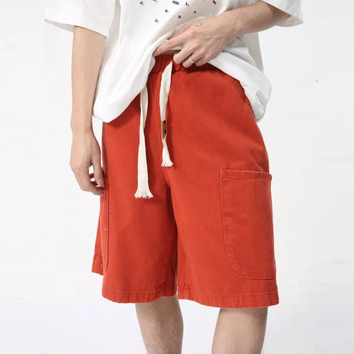 Load image into Gallery viewer, Men&#39;s Shorts Casual Lace Up Straight Leg Elastic Waist Design Trendy Versatile Cargo Pants Japanese Style 9C5830
