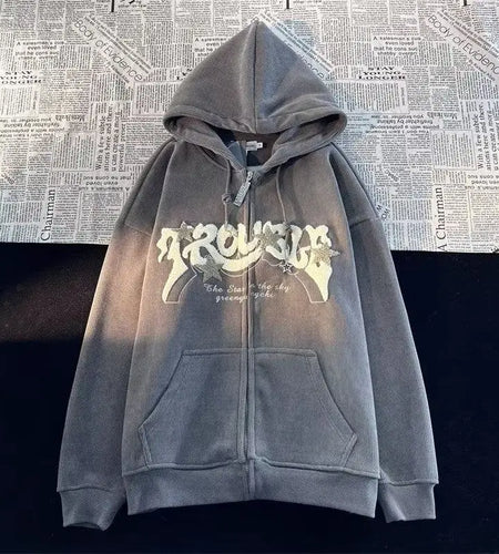 Thicked Streetwear Hoodies Women Clothing Letter Embroidery Hooded Sweatshirts Y2k Tops Vintage Corduroy Oversized Hoodie Coat